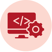 Frame 1618874359 Computer screen with code and gear icon.