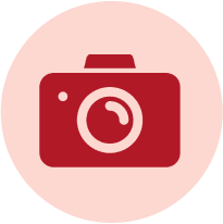 Frame 1618874360 Red camera icon on pink background.